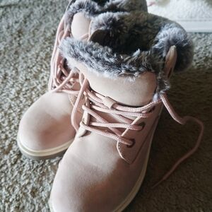 Kids Faux Fur Lined Lace-Up Winter Boots - Blush Pink